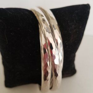 Solid 925 Sterling Silver 3 Intertwined Hammered Bangle Bracelet 82.16 Grams
